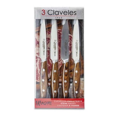 SET 4 CUCHILLOS CHULETEROS WAGYU 3 CLAVELES